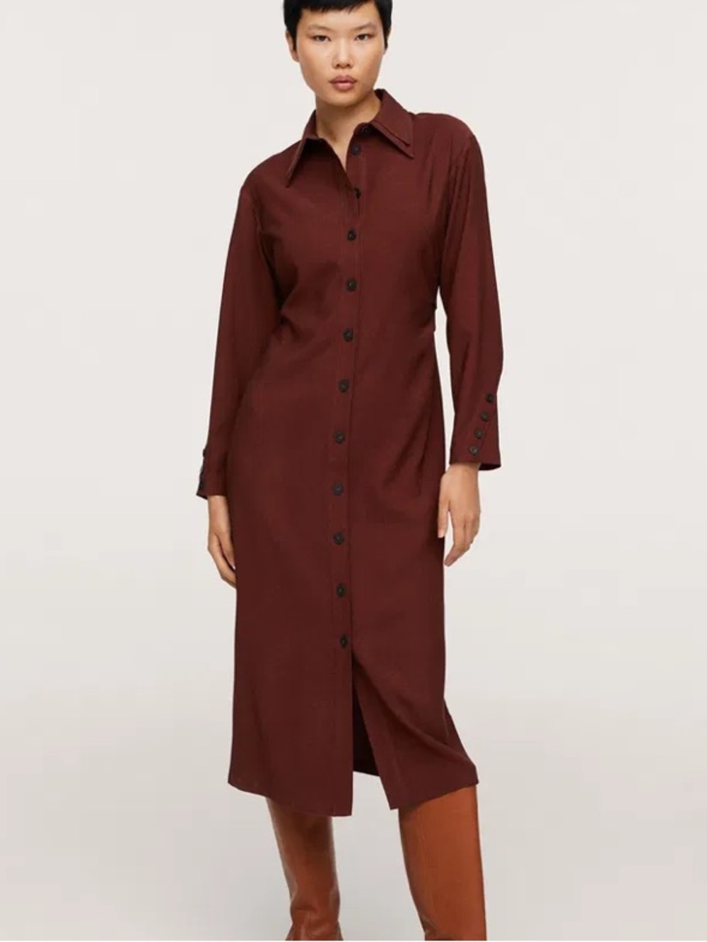 Mango shirt dress Button front XS new Burgundy